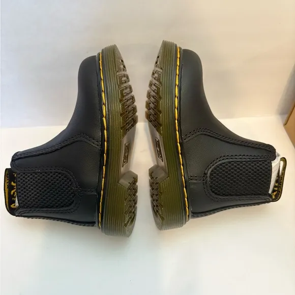 Dr. Martens Boots kids Toddler,Black Leather Boots with Yellow Stitching