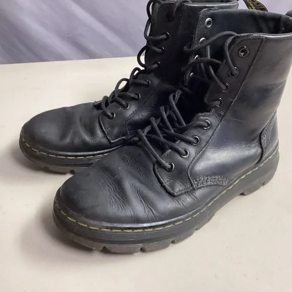 Dr. Martens Combs Leather Ankle Boots Black Lace Up Women's US 8 EU 39