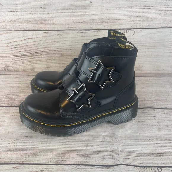 Dr. Martens Devon Bex Star Boots Big Kid Sz 13 Black Leather