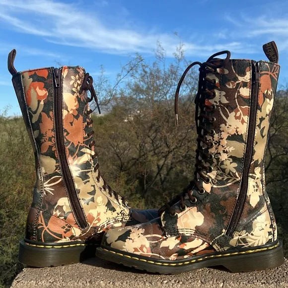 Dr. Martens Fall Floral Tall 14 Eye Pointed Toe Cery Lace Up &amp; Zippered Boots