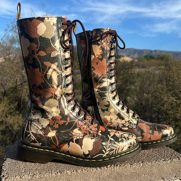 Dr. Martens Fall Floral Tall 14 Eye Pointed Toe Cery Lace Up &amp; Zippered Boots