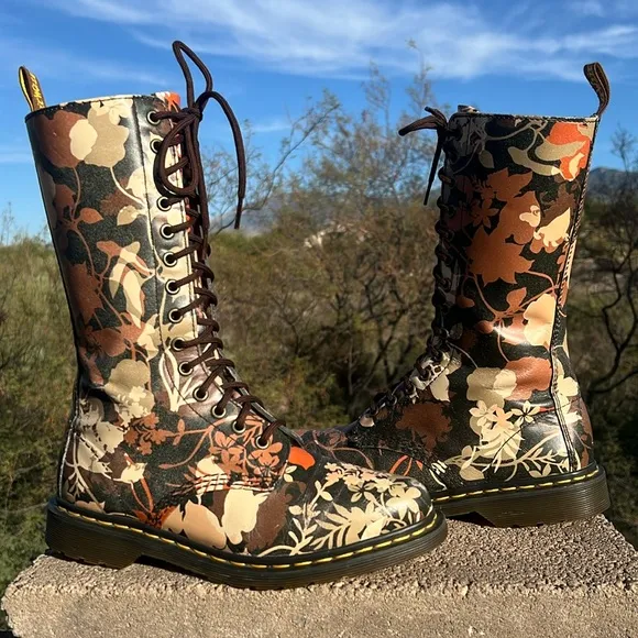 Dr. Martens Fall Floral Tall 14 Eye Pointed Toe Cery Lace Up &amp; Zippered Boots
