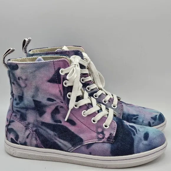 Dr. Martens Hackney tyedyeblue and pink design combat boots size 8