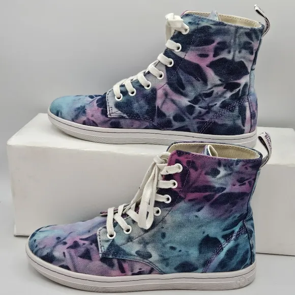 Dr. Martens Hackney tyedyeblue and pink design combat boots size 8