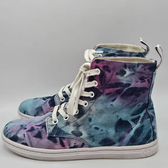 Dr. Martens Hackney tyedyeblue and pink design combat boots size 8