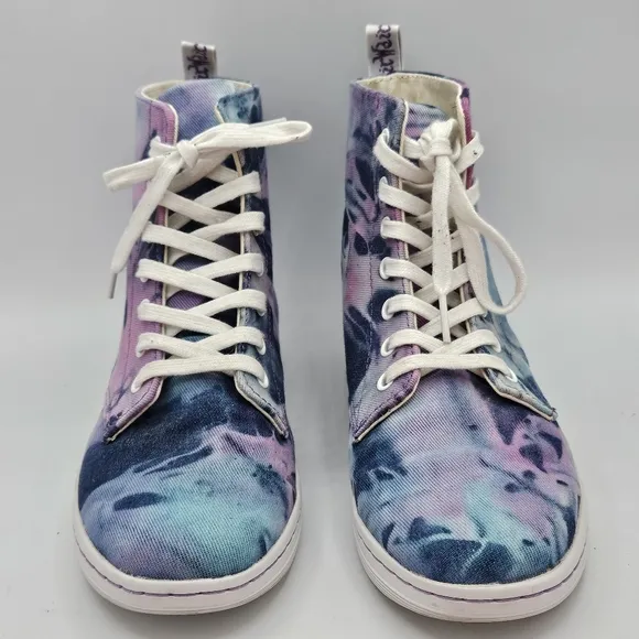 Dr. Martens Hackney tyedyeblue and pink design combat boots size 8
