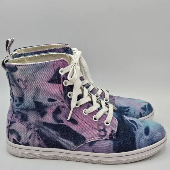 Dr. Martens Hackney tyedyeblue and pink design combat boots size 8