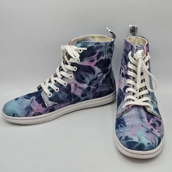Dr. Martens Hackney tyedyeblue and pink design combat boots size 8