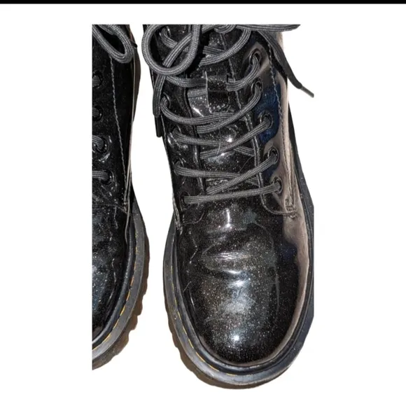 Dr. Martens Luana Black Glitter Sparkle Patent Leather Combat Boots Womens Sz 6L