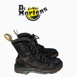 Dr. Martens Luana Black Glitter Sparkle Patent Leather Combat Boots Womens Sz 6L