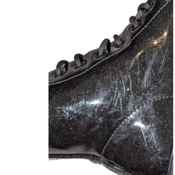 Dr. Martens Luana Black Glitter Sparkle Patent Leather Combat Boots Womens Sz 6L