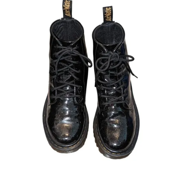 Dr. Martens Luana Black Glitter Sparkle Patent Leather Combat Boots Womens Sz 6L