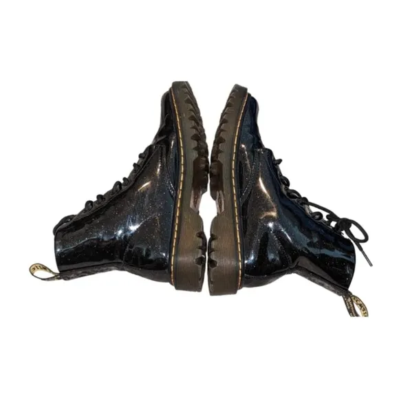 Dr. Martens Luana Black Glitter Sparkle Patent Leather Combat Boots Womens Sz 6L