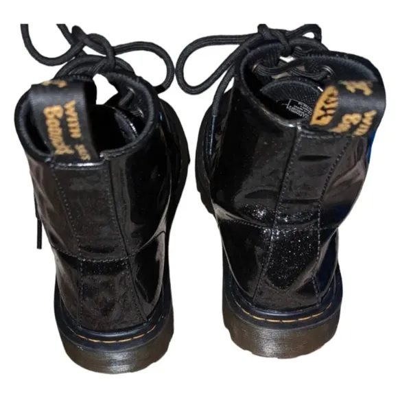 Dr. Martens Luana Black Glitter Sparkle Patent Leather Combat Boots Womens Sz 6L