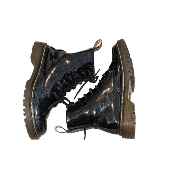 Dr. Martens Luana Black Glitter Sparkle Patent Leather Combat Boots Womens Sz 6L
