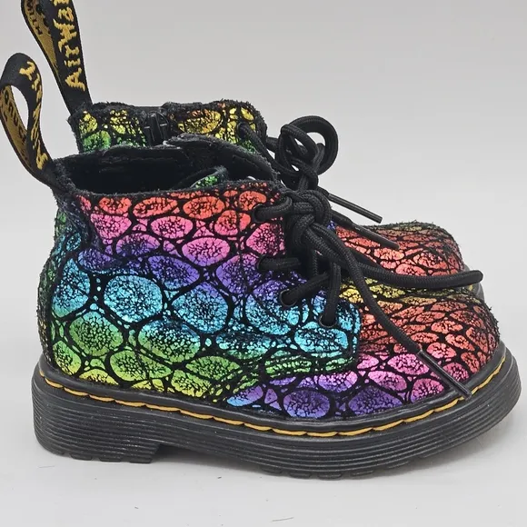 Dr Martens Pascal suede leather metallic rainbow cheetah combat boots size 5