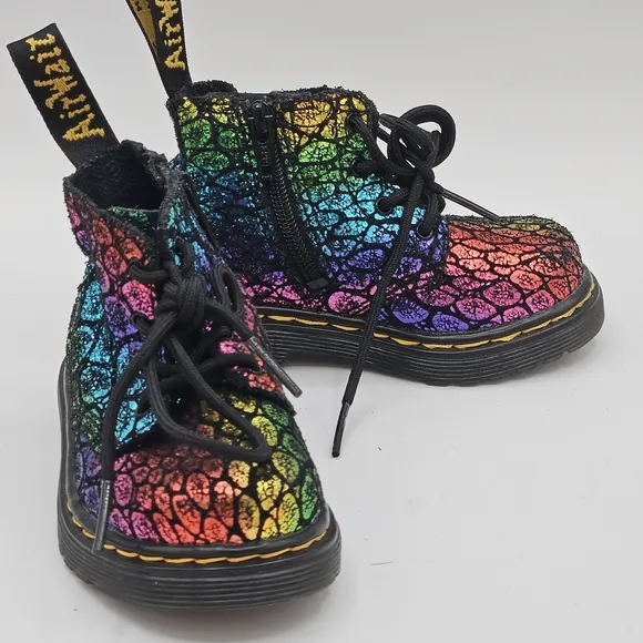 Dr Martens Pascal suede leather metallic rainbow cheetah combat boots size 5