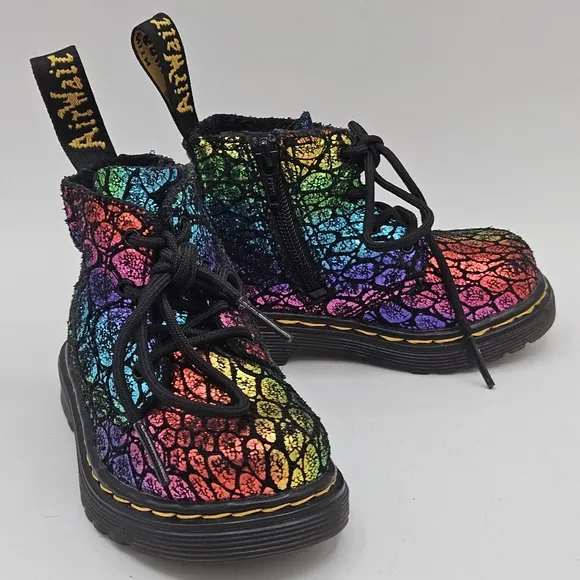 Dr Martens Pascal suede leather metallic rainbow cheetah combat boots size 5