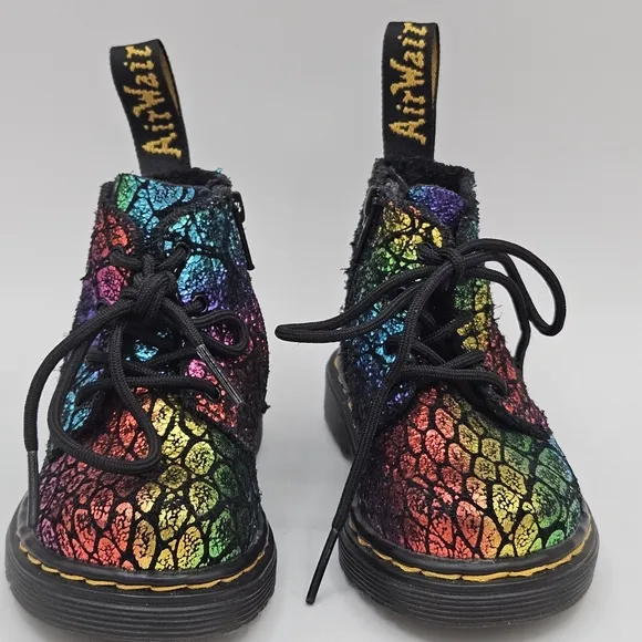 Dr Martens Pascal suede leather metallic rainbow cheetah combat boots size 5