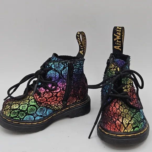 Dr Martens Pascal suede leather metallic rainbow cheetah combat boots size 5