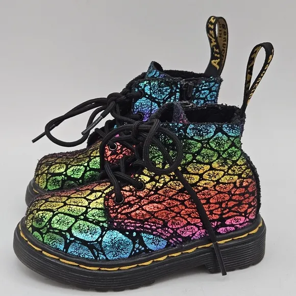 Dr Martens Pascal suede leather metallic rainbow cheetah combat boots size 5