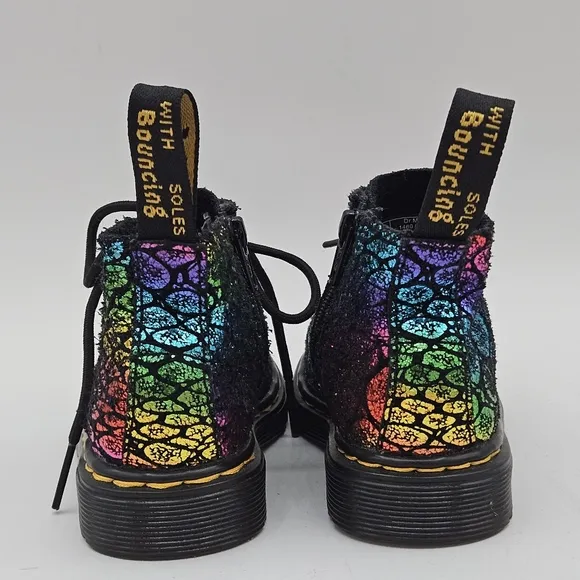 Dr Martens Pascal suede leather metallic rainbow cheetah combat boots size 5