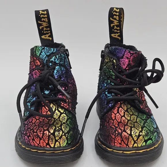 Dr Martens Pascal suede leather metallic rainbow cheetah combat boots size 5