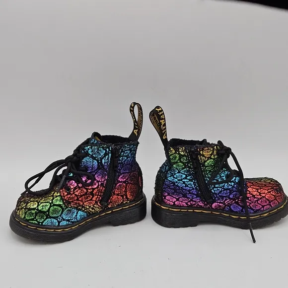 Dr Martens Pascal suede leather metallic rainbow cheetah combat boots size 5