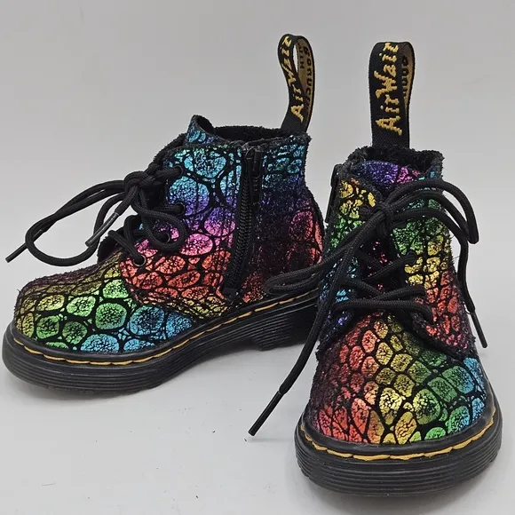 Dr Martens Pascal suede leather metallic rainbow cheetah combat boots size 5