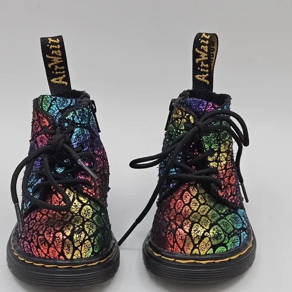 Dr Martens Pascal suede leather metallic rainbow cheetah combat boots size 5
