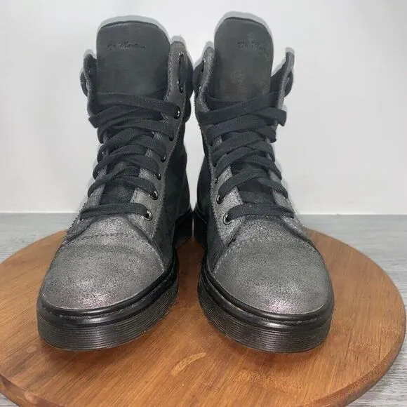 Dr. Martens Playa Women’s Size 6 Boots Metallic Grey Leather Booties Zip Lace