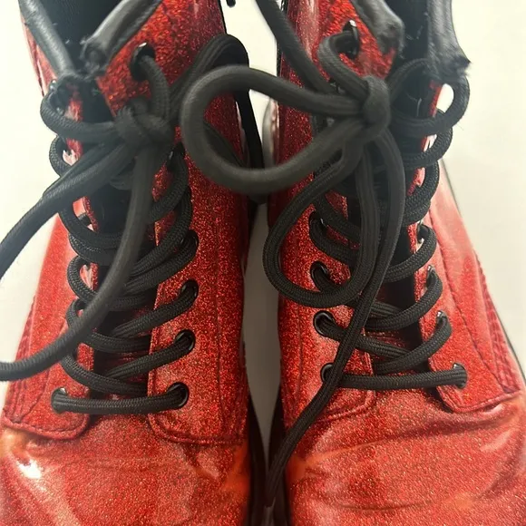 Dr. Martens Red sparkly glitter metallic combat boots Size US3 youth