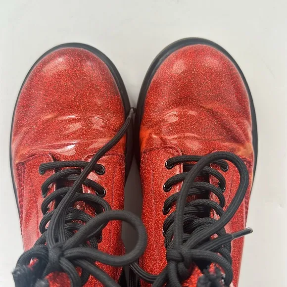 Dr. Martens Red sparkly glitter metallic combat boots Size US3 youth