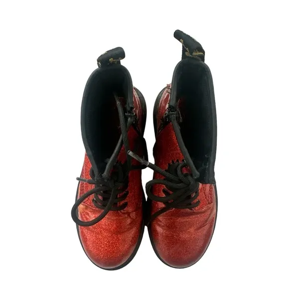 Dr. Martens Red sparkly glitter metallic combat boots Size US3 youth