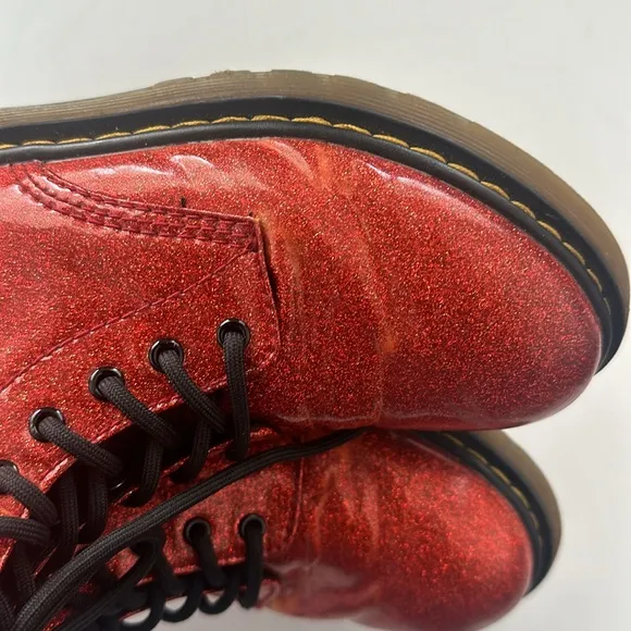 Dr. Martens Red sparkly glitter metallic combat boots Size US3 youth