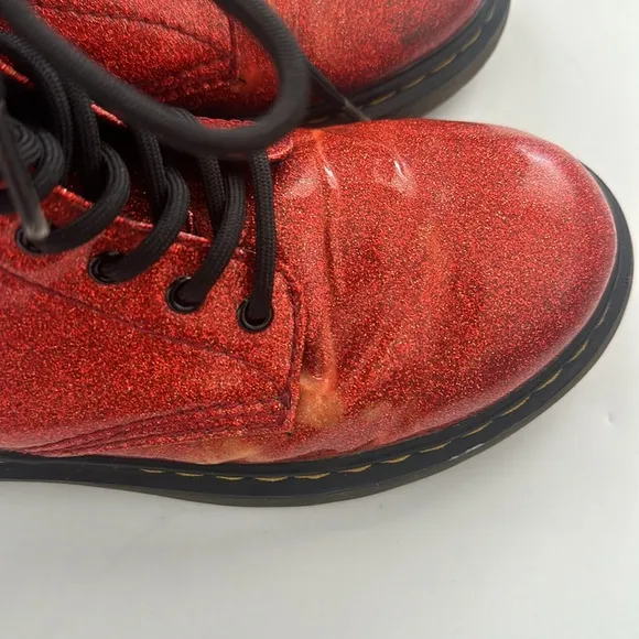 Dr. Martens Red sparkly glitter metallic combat boots Size US3 youth