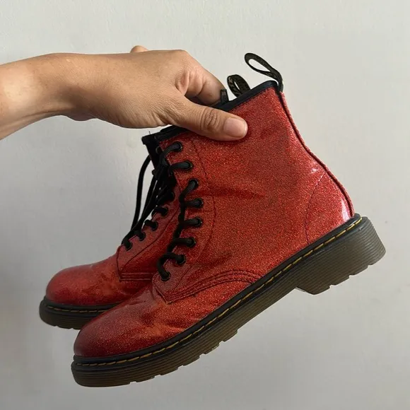 Dr. Martens Red sparkly glitter metallic combat boots Size US3 youth