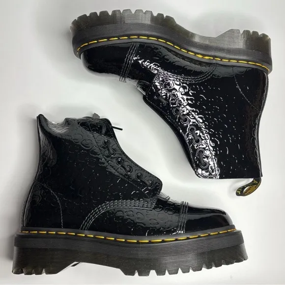 Dr. Marten’s Sinclair Leopard Print Embossed Black Patent Leather Women's Boots