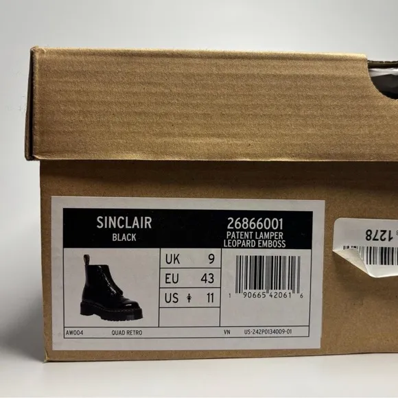 Dr. Marten’s Sinclair Leopard Print Embossed Black Patent Leather Women's Boots
