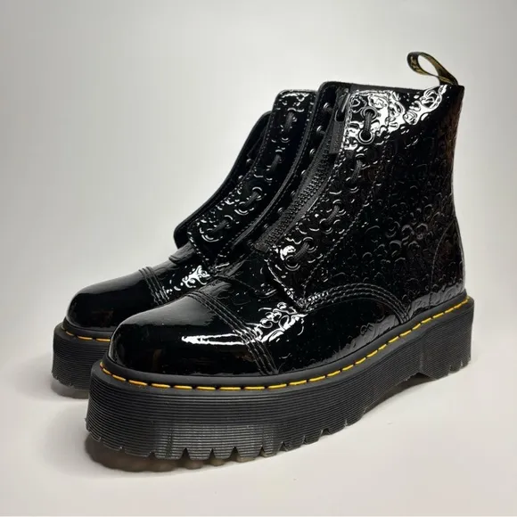 Dr. Marten’s Sinclair Leopard Print Embossed Black Patent Leather Women's Boots