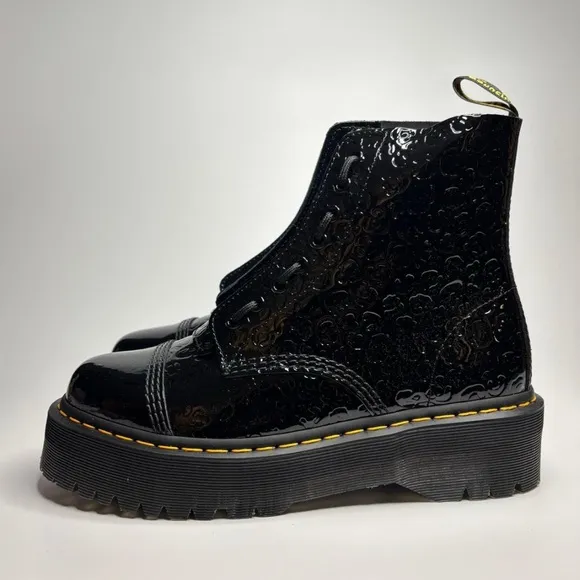 Dr. Marten’s Sinclair Leopard Print Embossed Black Patent Leather Women's Boots