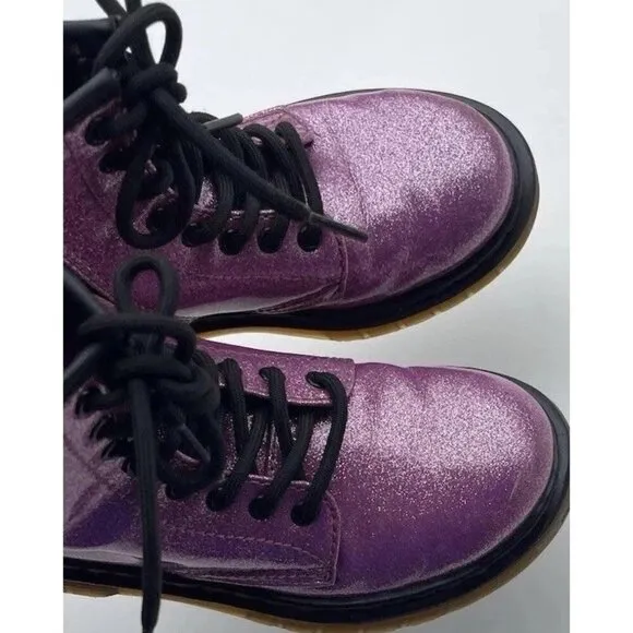 Dr. Martens Toddler Girls Pink Purple Glitter Shoes #1460 Combat Boot Size 12