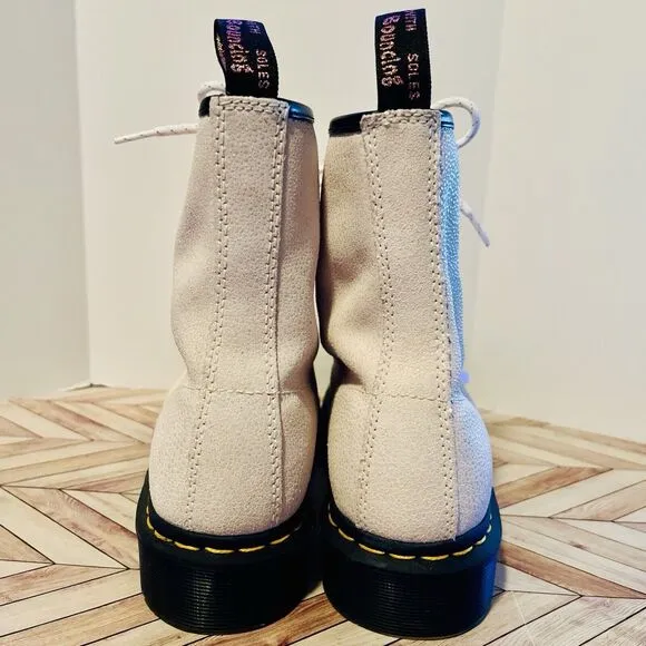 Dr Martens Women's 9 Leather Boots Cream Pink Combat Lace Up Doc 27655 Wedding