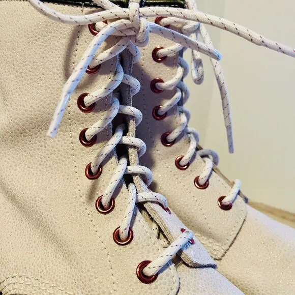 Dr Martens Women's 9 Leather Boots Cream Pink Combat Lace Up Doc 27655 Wedding