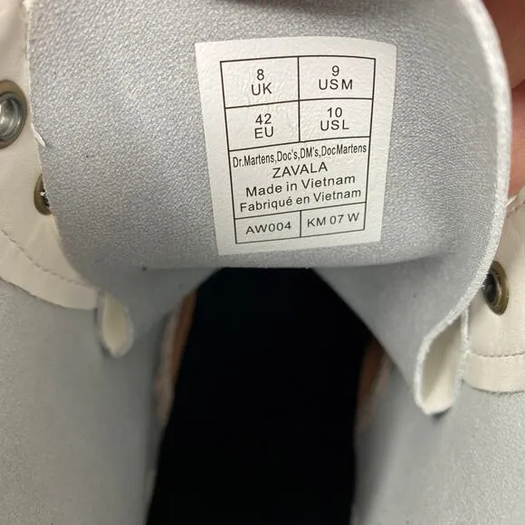 Dr. Martens Women's Size 10 Zavala White Leather Lace Up Combat Boots NEW