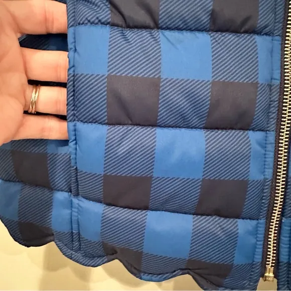 Draper James Buffalo Plaid Scalloped Puffer Vest Women's 6 Blue Back Outdoor