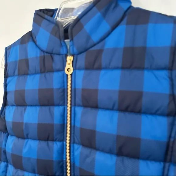 Draper James Buffalo Plaid Scalloped Puffer Vest Women's 6 Blue Back Outdoor