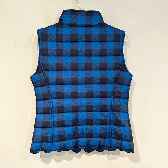 Draper James Buffalo Plaid Scalloped Puffer Vest Women's 6 Blue Back Outdoor