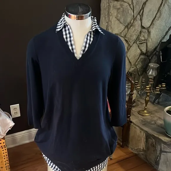 Draper James Wool and Cotton Combo Sweaterdress in Navy Size 1X NWT