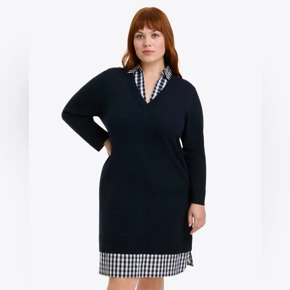 Draper James Wool and Cotton Combo Sweaterdress in Navy Size 1X NWT